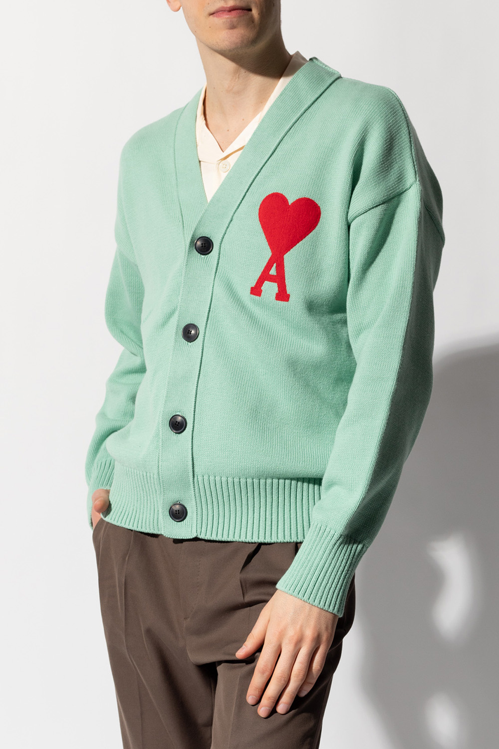 Green Cardigan with logo Ami Alexandre Mattiussi - Vitkac Spain